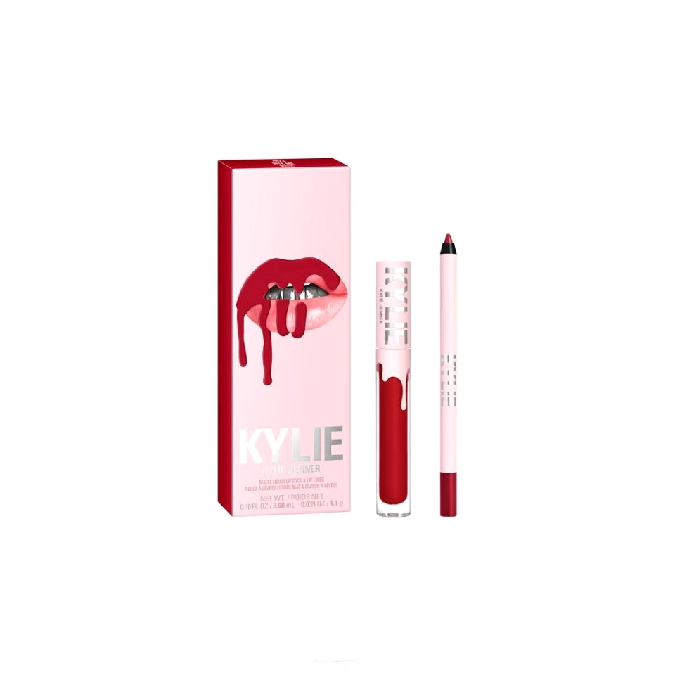 Kylie Cosmetics Matte Lip Kit Liquid Lipstick &amp; Lip Liner - Bite Me

The Kylie Cosmetics Matte Lip Kit lets you create long-lasting matte lip looks. This Matte Liquid Lipstick &amp; Lip Liner duo is the perfect ready-to-go lip routine. Available in a range of shades from beautiful everyday nudes to bold shades of red, plum, and coral. This highly pigmented vegan formula includes ingredients that is comfortable to wear, with colour that lasts for eight hours.