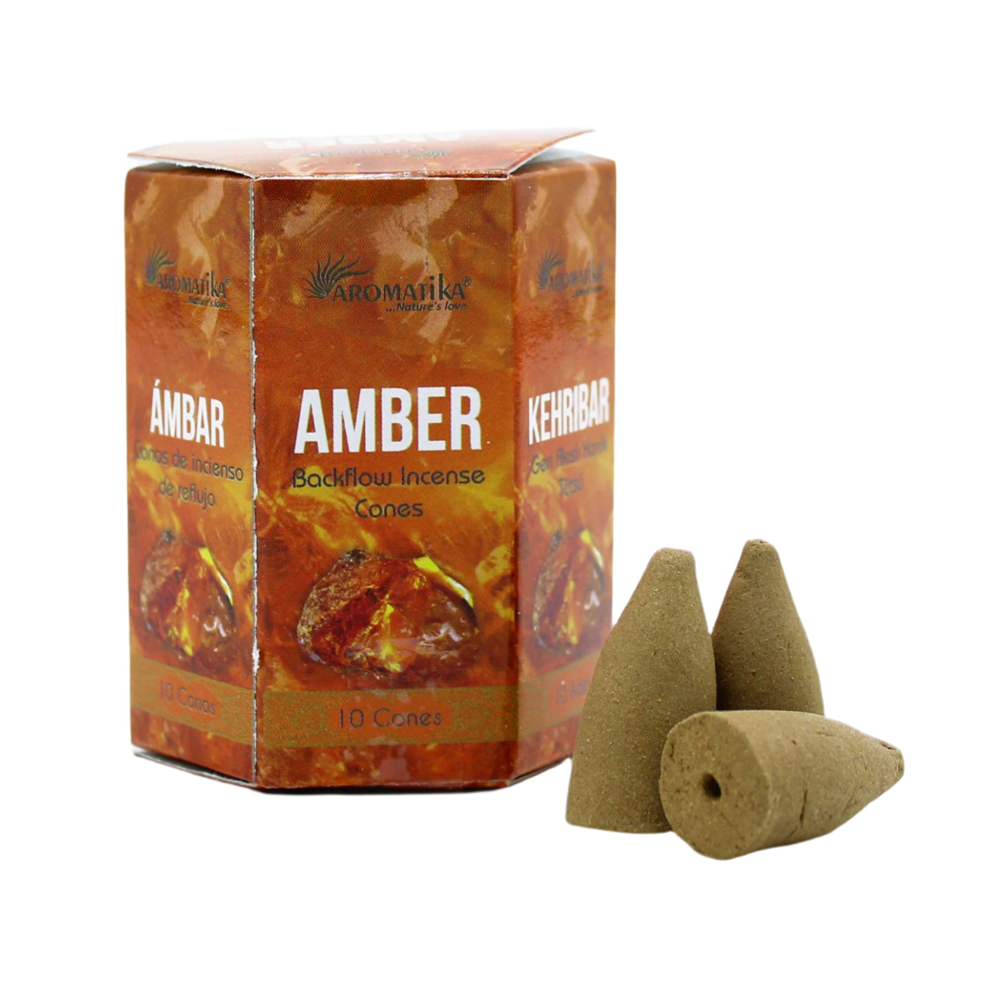 Experience the pure and cleansing aroma with Aromatika Backflow Incense - Amber. Amber is designed to envelope you in a sense of tranquillity and mystery. Take your sensory journey to new heights.These cones are designed to create a mesmerizing waterfall effect when burned in a compatible backflow incense burner. Cleanse your living space, meditation area, or personal aura. Its calming properties invite balance and spiritual well-being into your life.&nbsp;

Each pack contains 10 backflow incense cones.