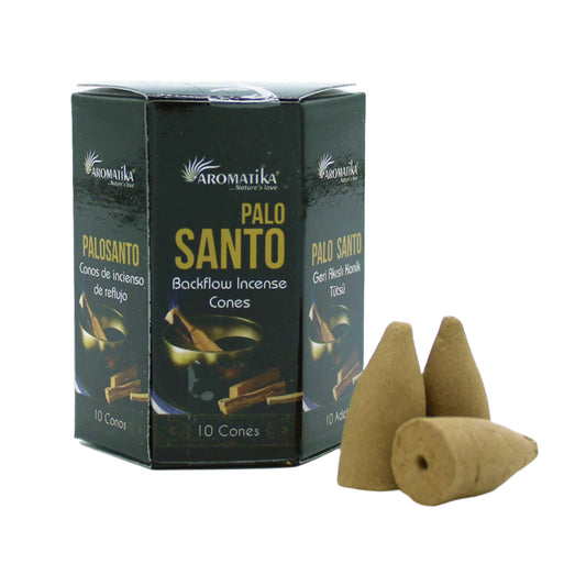 Experience the pure and cleansing aroma with Aromatika Backflow Incense - Palo Santo.&nbsp; Palo Santo, known for its spiritual and purifying properties, takes your sensory journey to new heights.These cones are designed to create a mesmerizing waterfall effect when burned in a compatible backflow incense burner. Cleanse your living space, meditation area, or personal aura. Its calming properties invite balance and spiritual well-being into your life.&nbsp;

Each pack contains 10 backflow incense cones.