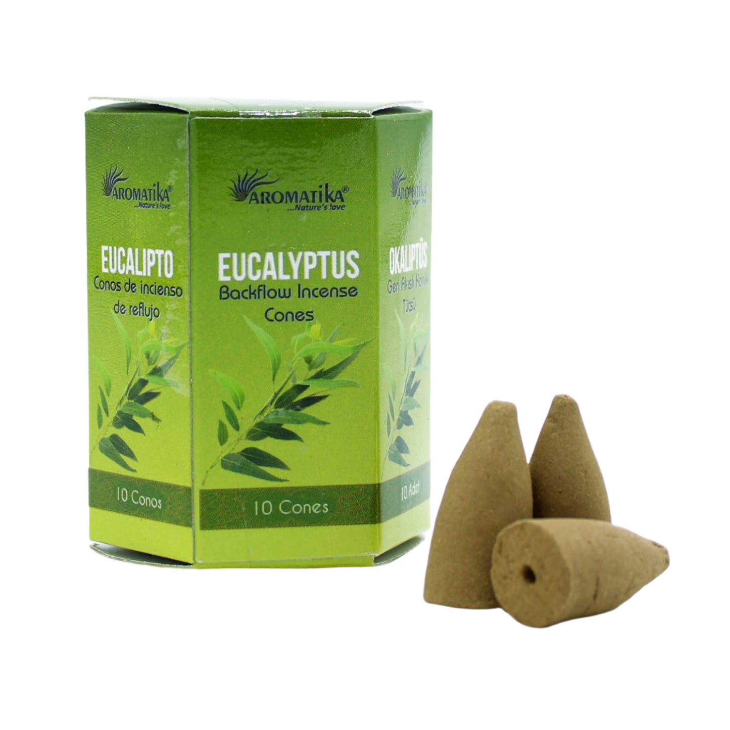 Experience the pure and cleansing aroma with Aromatika Backflow Incense - Eucalyptus. Eucalyptus is renowned for its ability to clear the mind and promote respiratory well-being. Take your sensory journey to new heights.These cones are designed to create a mesmerizing waterfall effect when burned in a compatible backflow incense burner. Cleanse your living space, meditation area, or personal aura. Its calming properties invite balance and spiritual well-being into your life.&nbsp;

Each pack contains 10 bac