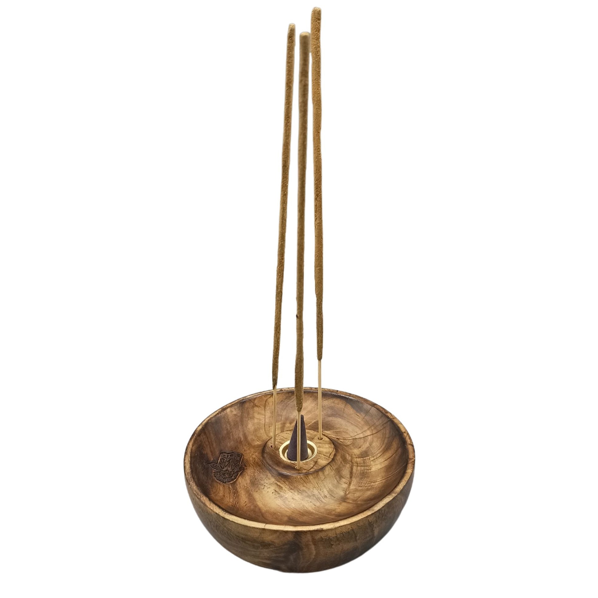 Beautiful woodware Hamsa Incense Stick &amp; Cone Burner Disc handcrafted from India. This product holds upto 3 Insence Sticks and 1 Cone all at the same time.