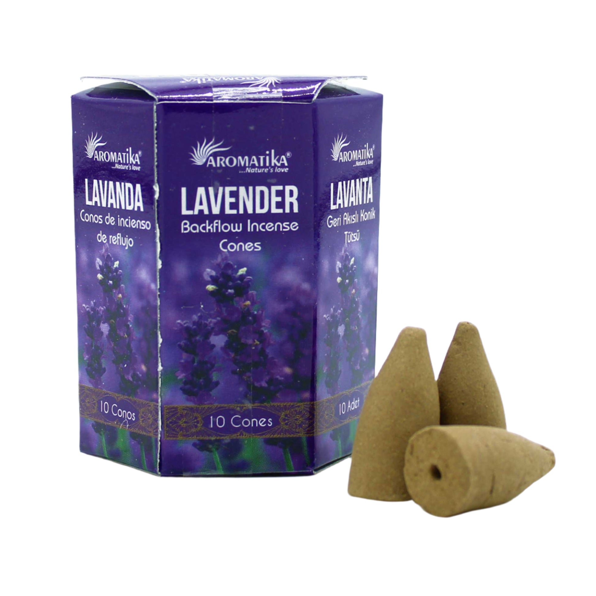 Experience the pure and cleansing aroma with Aromatika Backflow Incense - Lavender. Lavender is celebrated for its ability to induce relaxation, reduce stress, and create a peaceful ambiance. Take your sensory journey to new heights.These cones are designed to create a mesmerizing waterfall effect when burned in a compatible backflow incense burner. Cleanse your living space, meditation area, or personal aura. Its calming properties invite balance and spiritual well-being into your life.&nbsp;

Each pack co