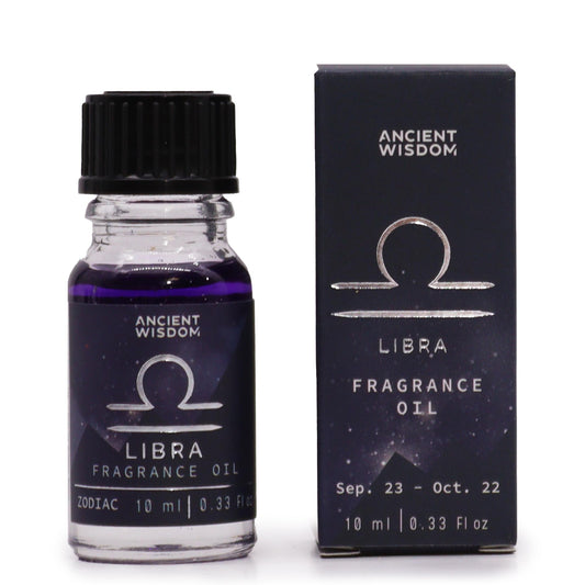 Zodiac Fragrance Oil - LIBRA&nbsp;- Cool Jade &amp; Oakmoss Fragrance is a 10ml bottle of fragrance oil that is designed to represent the Libra zodiac sign. The oil is dark-coloured with bio glitter inside, which is meant to mimic the twinkling stars of the night sky. The Cool Jade &amp; Oakmoss fragrance is carefully selected to amplify the oil's celestial energy. This fragrance increases Libra's sense of equilibrium and supports their diplomatic and social skills.

10ml bottle of fragrance oil

Dark-colou