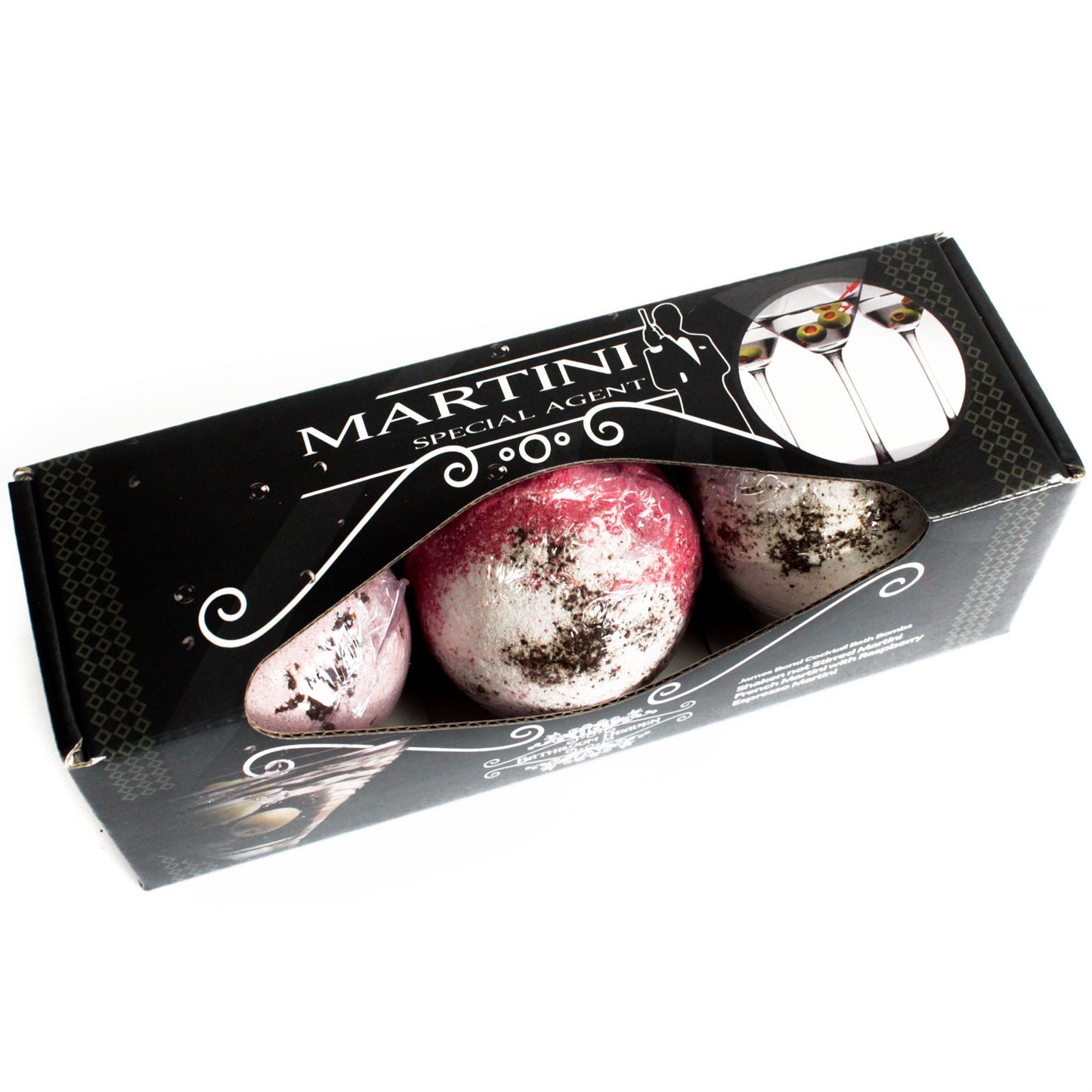 Special Agent Shaken Not Stirred, French Martini, Espresso Martini Bath Bombs Set Of 3

These Cocktail Bath Bombs contain the finest scents of all your favourite mixed drinks. Each gift pack contains three themed drink bombs.&nbsp;

A perfect gift for the lover of these cocktails.

Each variation comes with its own unique scent and colour, making the bath smell and look just like the real cocktail.