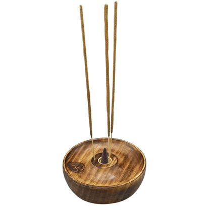 Beautiful woodware Om Incense Stick &amp; Cone Burner Disc handcrafted from India. This product holds upto 3 Insence Sticks and 1 Cone all at the same time.