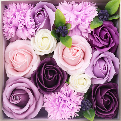 Indulge in the allure of royalty with a Soap Flower Gift Square Box in Lavender Rose &amp; Carnation. This enchanting gift set combines the regal shade of purple with the timeless elegance of roses and carnations.