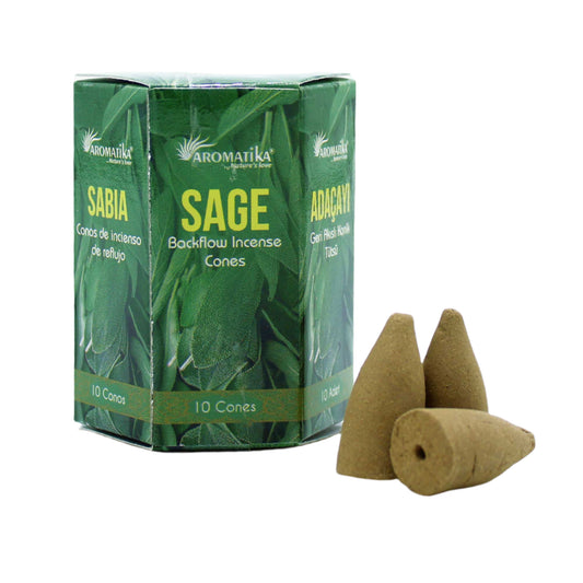 Experience the pure and cleansing aroma with Aromatika Backflow Incense - Sage. Sage&nbsp;is well-known for its ability to purify and cleanse the surroundings, providing a peaceful and harmonious atmosphere. Take your sensory journey to new heights.These cones are designed to create a mesmerizing waterfall effect when burned in a compatible backflow incense burner. Cleanse your living space, meditation area, or personal aura. Its calming properties invite balance and spiritual well-being into your life.&nbs