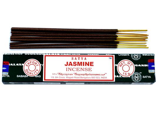 Satya Incense Sticks 15g - Jasmine&nbsp;

Just light a Satya Incense Stick and wait for your home to be transformed with these bright and energising aromas. These Satya incense sticks are hand rolled in India for&nbsp;Ancient Wisdom Dropshipping&nbsp;using pure extracts and the finest scented oils.&nbsp;

Using incense sticks is easy, just light the end and wait for it to glow and blow out the flame. Then place it into an incense holder and enjoy the wonderful fragrance that is produced.

Contains 15g of in