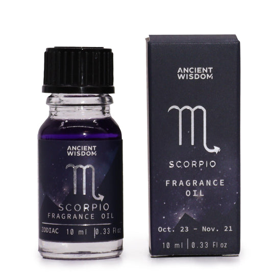 Zodiac Fragrance Oil - SCORPIO&nbsp;- Obsidian &amp; Dark Coffee Fragrance is a 10ml bottle of fragrance oil that is designed to represent the Scorpio zodiac sign. The oil is dark-coloured with bio glitter inside, which is meant to mimic the twinkling stars of the night sky. The Obsidian &amp; Dark Coffee fragrance is carefully selected to amplify the oil's celestial energy. This fragrance boosts Scorpio's ability to uncover hidden truths and facilitate personal transformation.

10ml bottle of fragrance oil