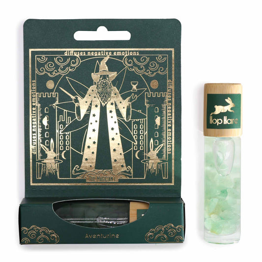 "The Magician" by Hop Hare, an essential oil gemstone roll-on steeped in mystique and crafted to transform your customer aura. Each roll-on is a masterful blend of invigorating scents, synergised with the transformative power of Green Aventurine.

The Magician's Stone: Green Aventurine

At the core of each roll-on lies the Green Aventurine, a gem known for its ability to diffuse negative emotions and promote emotional recovery. Its presence within "The Magician" is to encourage prosperity and mental agility