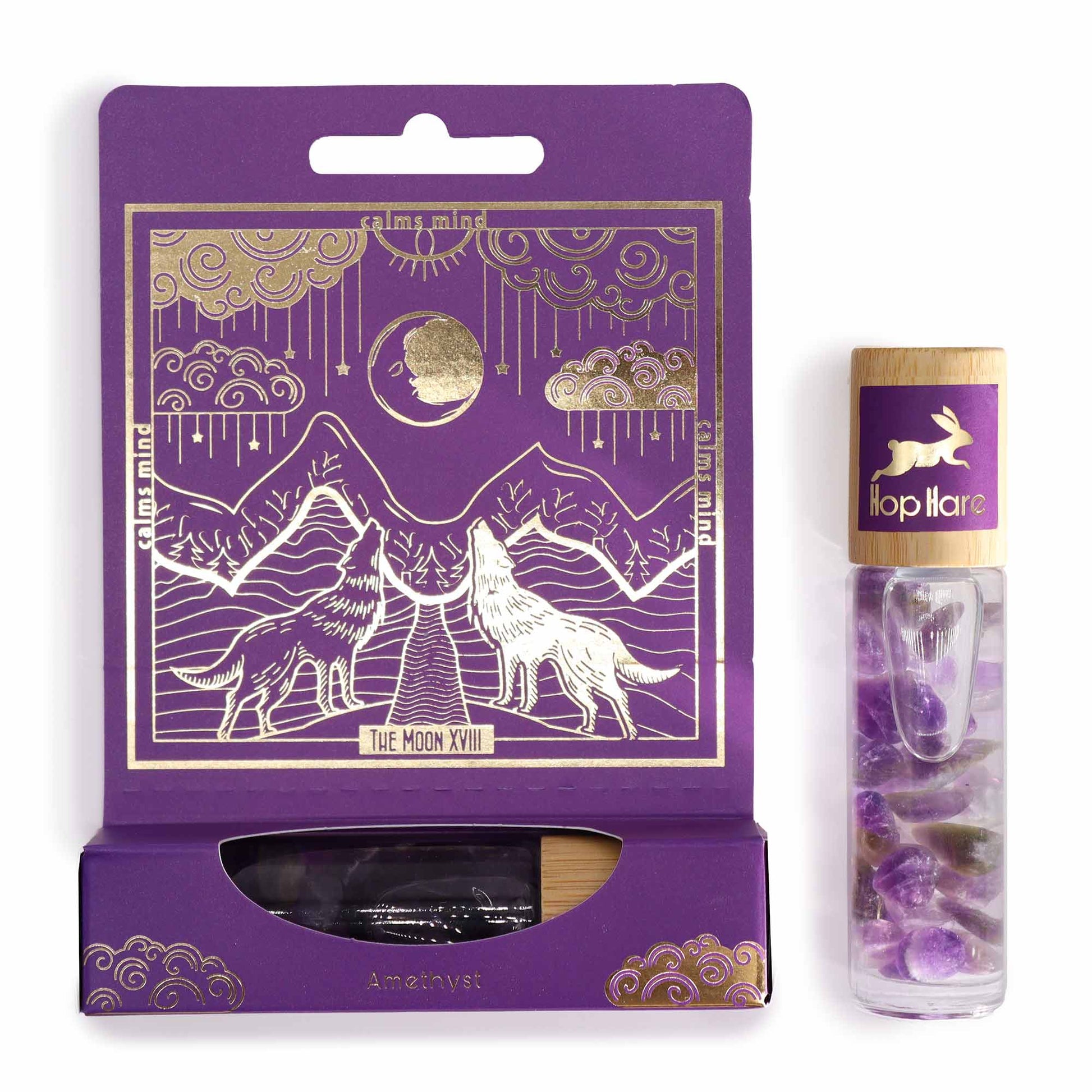 "The Moon" by Hop Hare, Each roll-on is an infusion of tranquil scents designed to calm mind, perfectly paired with the serene vibrations of Amethyst gemstones. &nbsp;

The Moon's Companion: Amethyst

Within the heart of each roll-on lies an Amethyst gemstone, known for its ability to tranquilise frenzied thoughts and align the mind with a higher state of consciousness. The presence of Amethyst in "The Moon" is to guard against the night's uncertainties and foster a haven of tranquillity.

Invite The Moon

