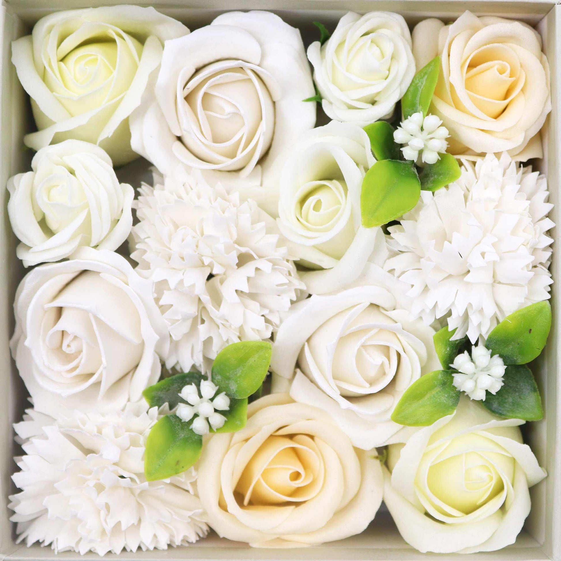 Make your gift-giving an unforgettable experience with Soap Flowers Square Box, in the exquisite "Wedding Blessings - White &amp; Ivory" collection. Crafted with meticulous attention to detail, each soap petal embodies a blend of artistry and quality that sets it apart.