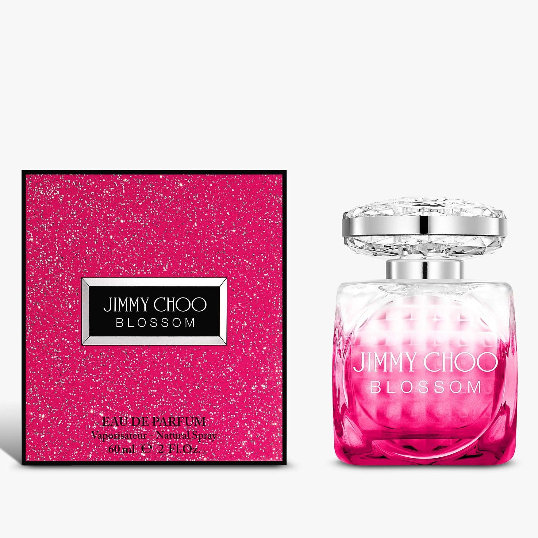 Jimmy Choo Blossom Eau de Parfum For Her 60ml Spray A floral, fruity fragrance for women.  TOP NOTES: Raspberry, Red Berries, Citruses  HEART NOTES: Sweet Pea, Rose  BASE NOTES: White musk, Sandalwood