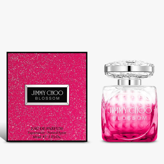 Jimmy Choo Blossom Eau de Parfum For Her 60ml Spray A floral, fruity fragrance for women.  TOP NOTES: Raspberry, Red Berries, Citruses  HEART NOTES: Sweet Pea, Rose  BASE NOTES: White musk, Sandalwood