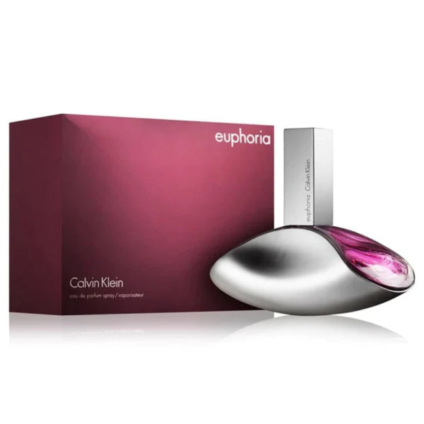 Calvin Klein Euphoria Eau de Parfum For Her 100ml Spray A classic woody, floral fragrance for women. TOP NOTES: Pomegranate HEART NOTES: Lotus, Orchid BASE NOTES: Violet, Amber, Musk, Mahogany
